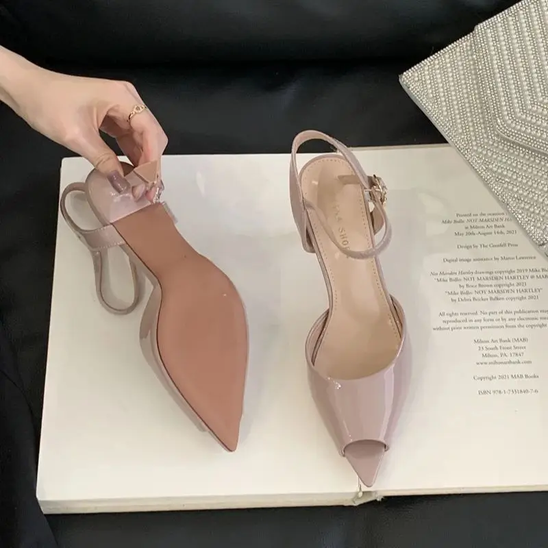 8cm Stiletto Heel Sandals Black Patent Leather Peep Toe Ladies Summer Shoes Comfortable High Heels Woman Shoes Sandals White - view 6