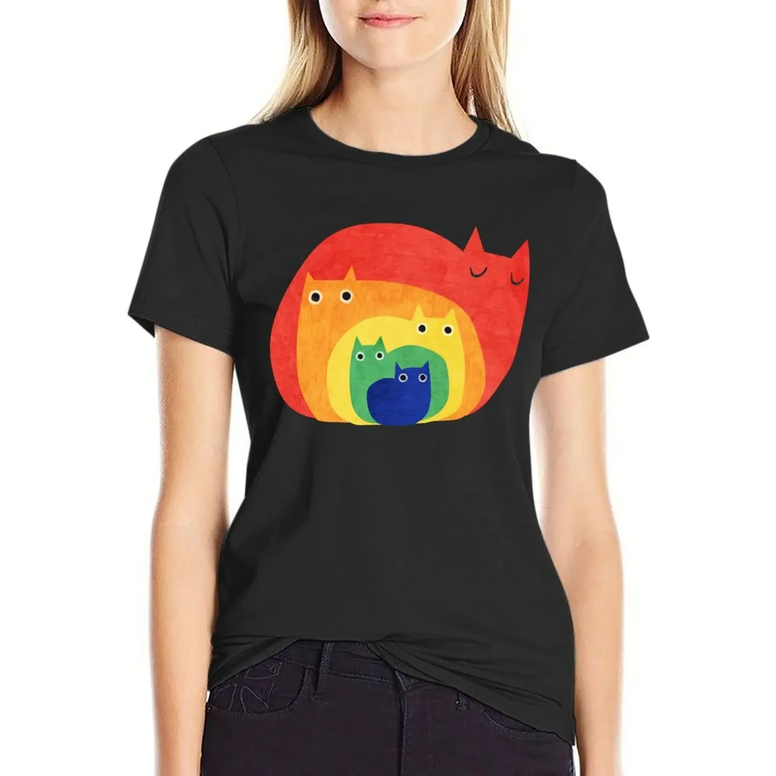 

Pride rainbow cats T-Shirt Aesthetic clothing Blouse oversized cropped t shirts for Women