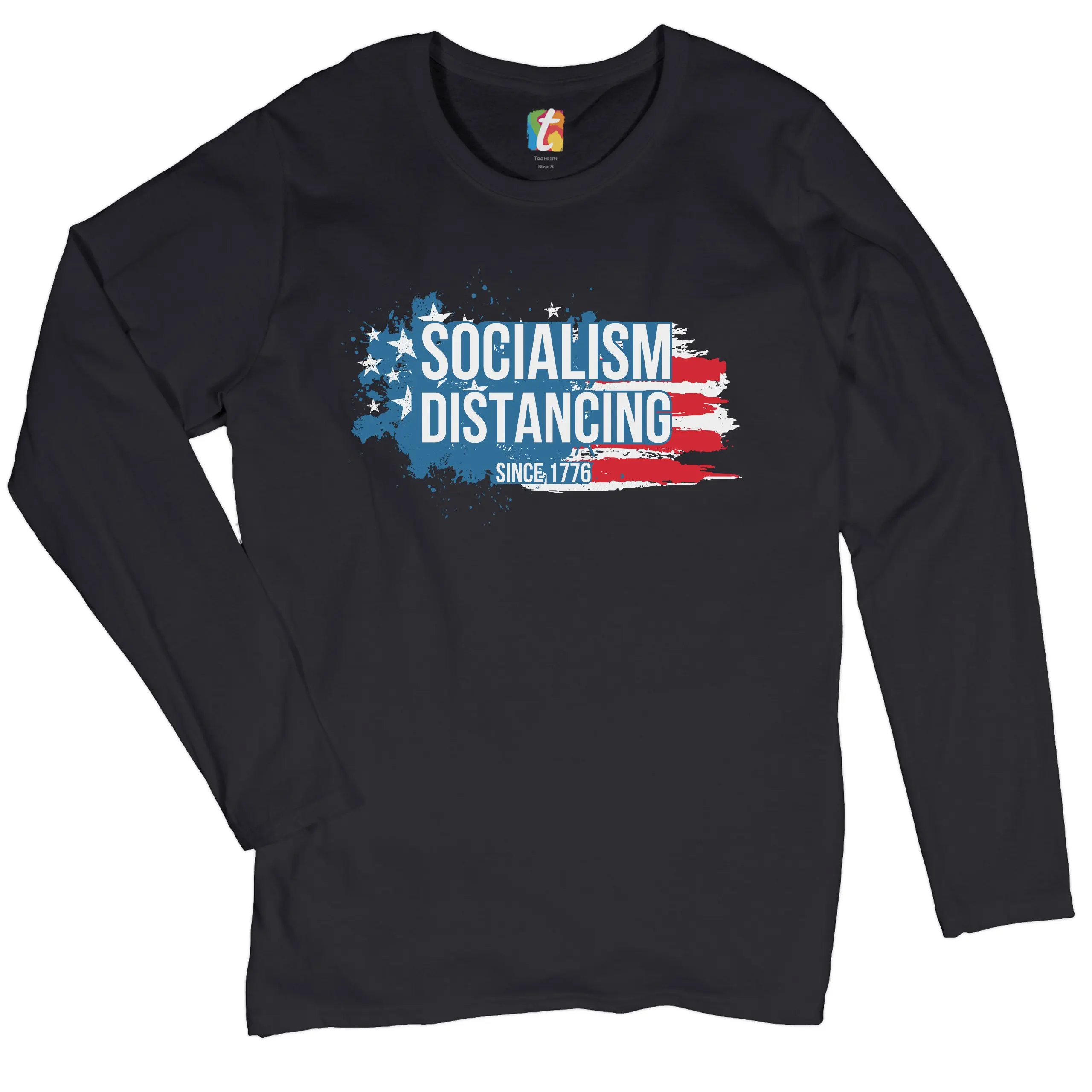 Socialism Distancing Since 1776 Women's Long Sleeve T-shirt American Flag Funny