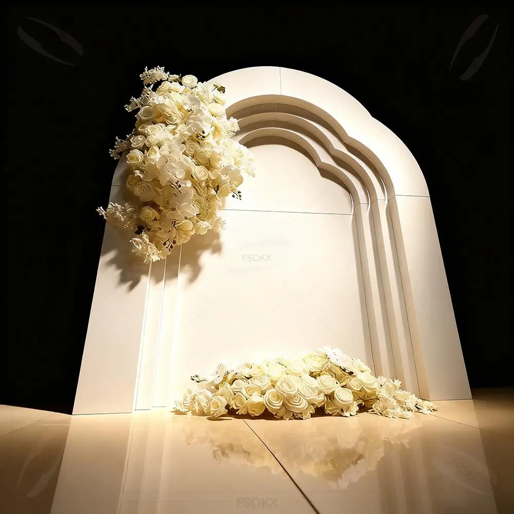 

FSDKX High Quality Wedding Decoration Arch Backdrop Wall Wedding Stage 3d Multi-layer White Wedding Arch