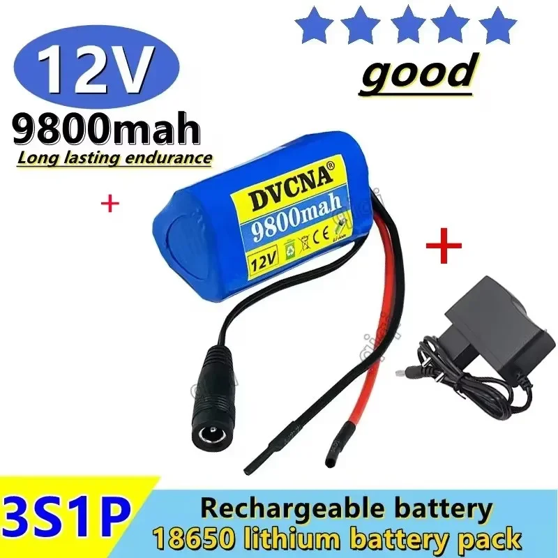 2024 New 12V battery 3S1P 12.6V 9800mAh 18650 lithium-ion battery pack with BMS for backup power supply CCTV cameras+12V charher