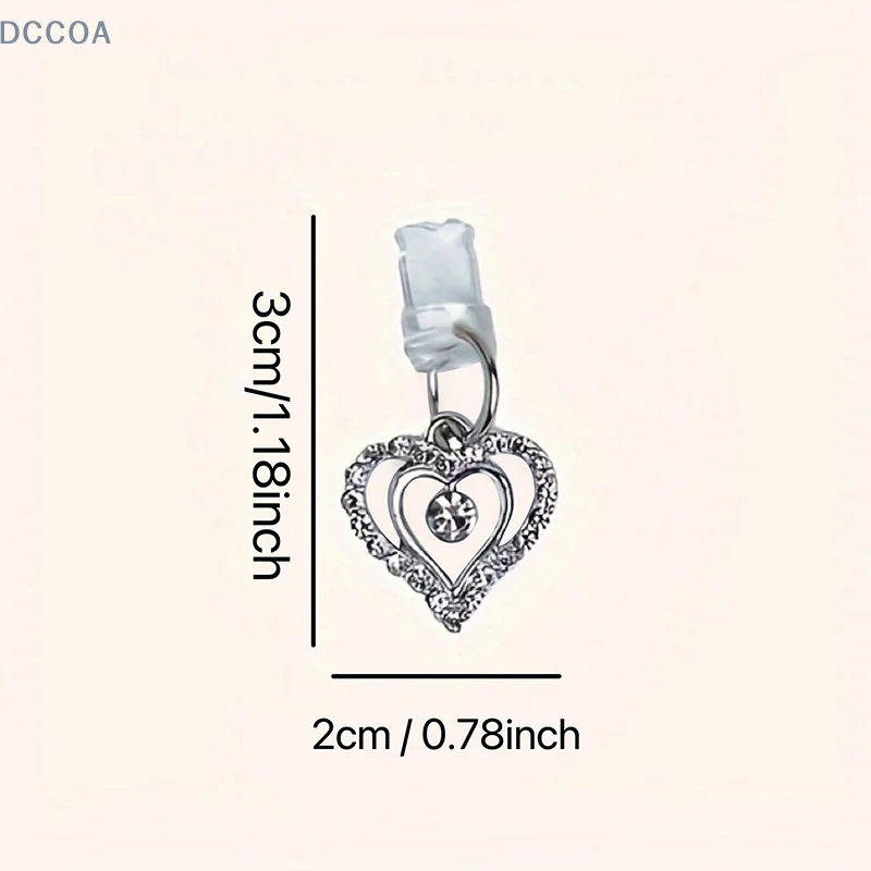 Shiny Heart Shape Diamond Mobile Phone Charging Port Dust Plug DIY Dust-Proof Charger Port Plug Protector