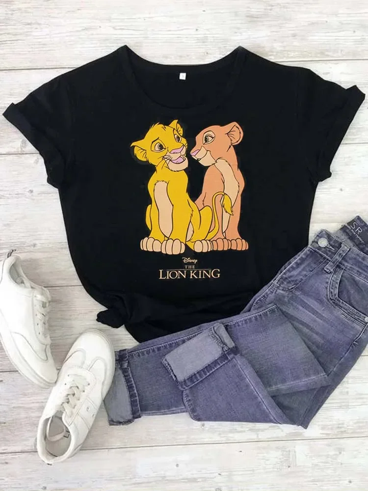 Bella Simba e Nala Lion King Print T Shirt donna Disney Casual T-Shirt larghe donna Harajuku Tee abbigliamento estivo top Y2k