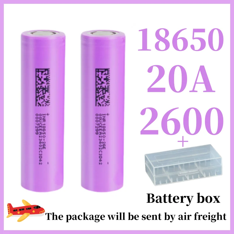 

Large Capacity 18650 Battery 2600Mah 20A Rechargeable Lithium Ion Battery, Suitable for Strong Light Flashlight/Drone/Power Tools - Fast Air Transport + Free Battery Box