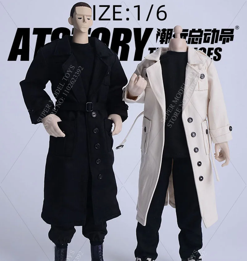 3Atoy 1/6 Scale Male Soldiers Solid Color Windbreaker British Style Long Oversized Coat Fit 12-inches Action Figure Doll