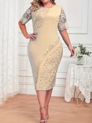 Plus size damska sukienka nowa duża rozmiar damska sukienka łączona haftowana koronka wyszczuplająca Slim Fit sukienka koktajlowa23014 #