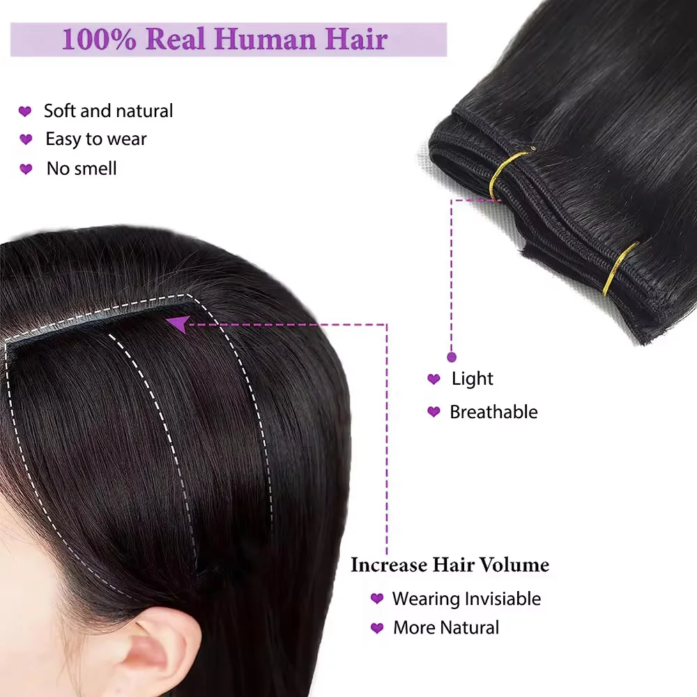 Tecelagem Natural Do Cabelo Humano, Extensão Do Cabelo Humano Clip, 120 Gramas, 8 PCs por Conjunto