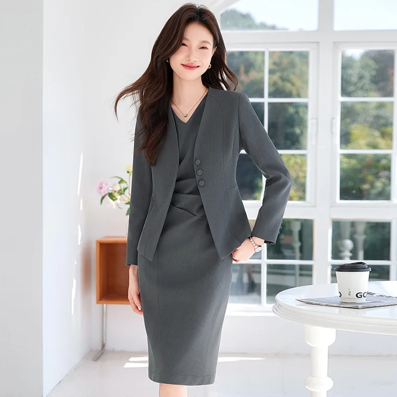 

Профессиональный женский костюм2025Новый весенне-осенний профессиональный костюм Элегантный модный костюм Платье Комплект из двух предметов