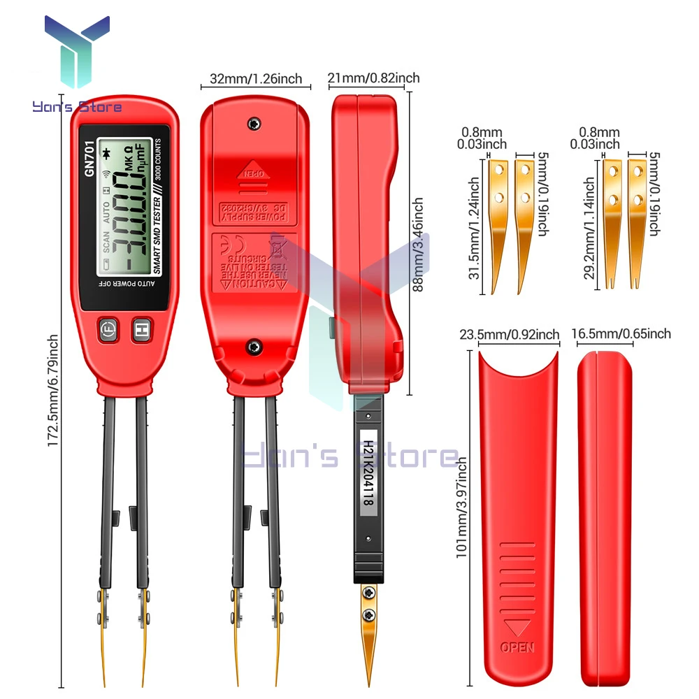 1Pcs ANENG GN701 Digital Tweezers Smart SMD Tester Electrical Multimeter Resistance Capacitance Continuity Diode Test Meter