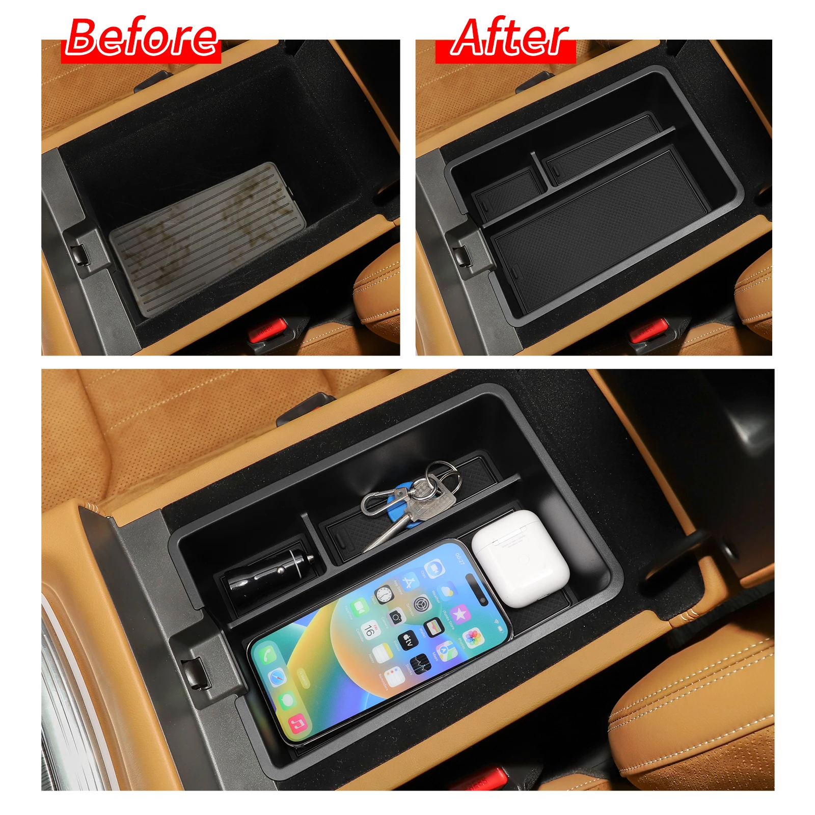 SMABEE for Mazda EZ-6 Armrest Storage Box Car Center Console Tray ABS Organizers Accessories Tidying Black