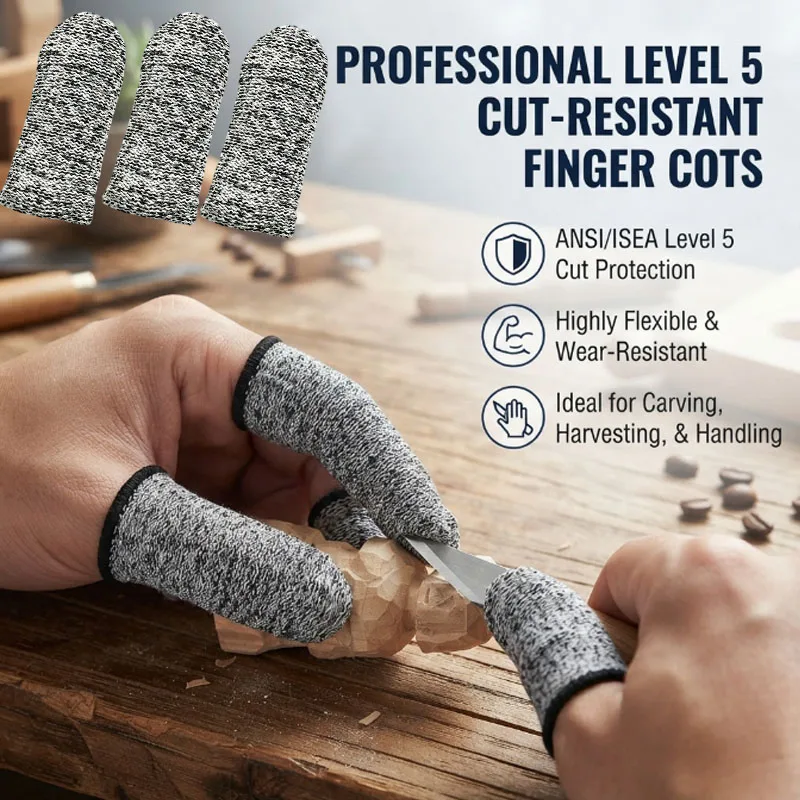 Thickened Level 5 Cut-Proof Finger Sleeves Thumb Guard Cover Elastic Durable for Picking Carving Moving Workshop Tools