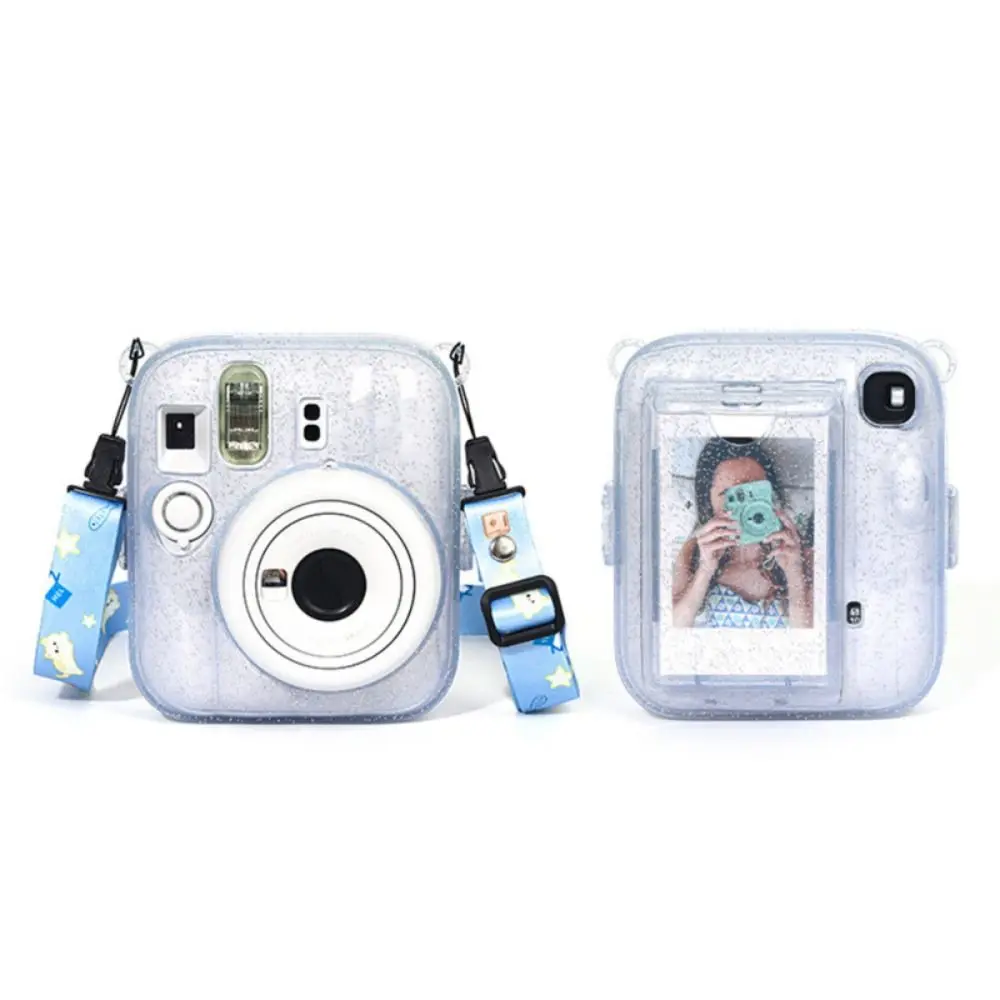 Translucent Glitter Instant Camera Case with Cartoon Sticker 3 in 1 Protective Cover Crystal for Fujifilm Instax Mini 13