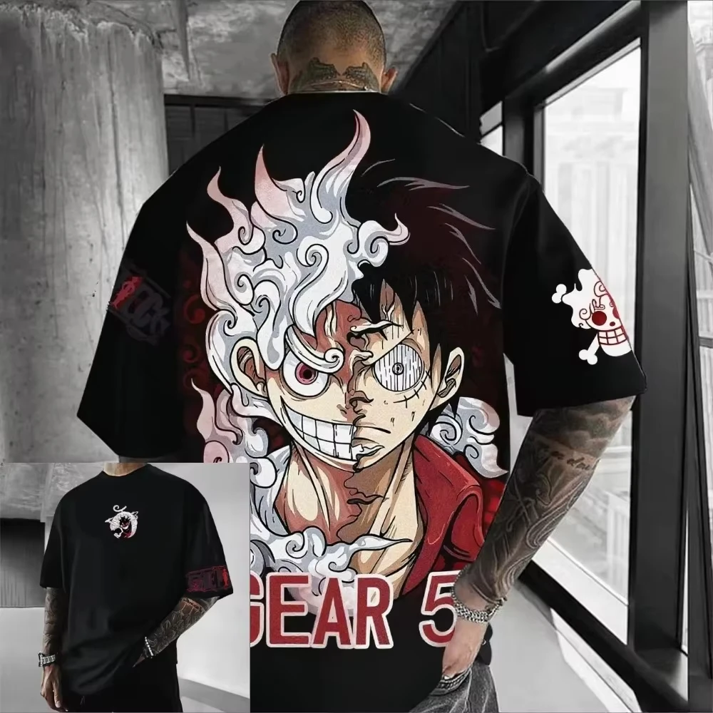 ONE PIECE Luffy Gear 5 2026 Sommer Neues Produkt Harajuku Anime Bedrucktes Kurzarm-T-Shirt aus Baumwolle für Herren und Damen, Unisex