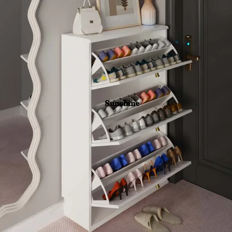 White Luxury Shoe Cabinet European Stackable Home Storage Shoe Rack Wooden Modern Armario Para Sapatos Furniture Living Room