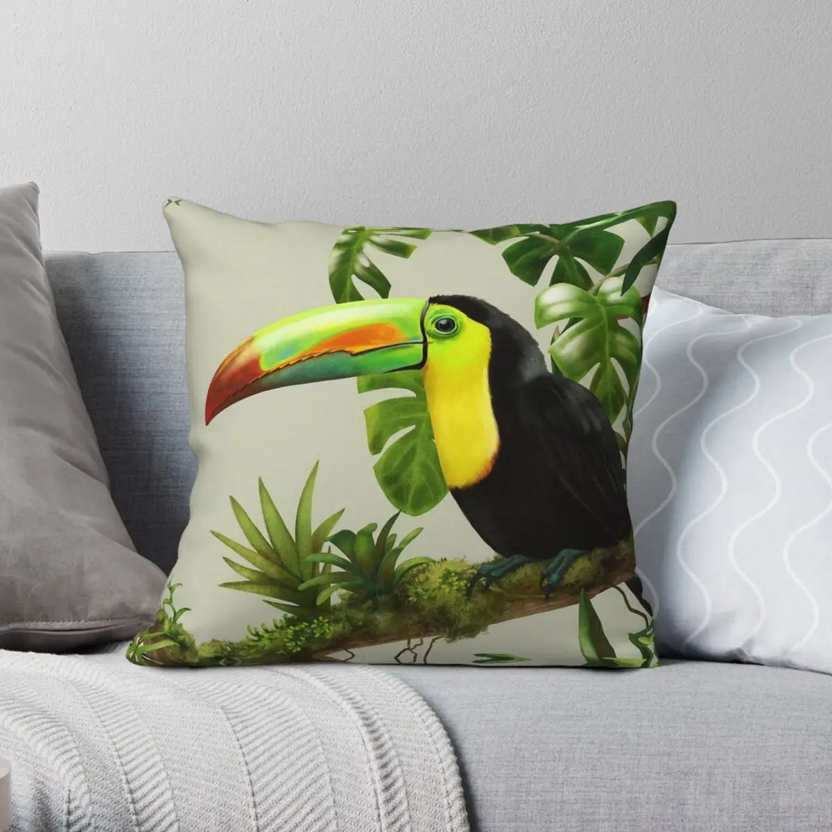 

Квадратная наволочка Toucan Bromeliads из полиэстера и льна, бархатная креативная Декоративная Подушка на молнии, искусственная подушка для автомобиля, размеры 45x45