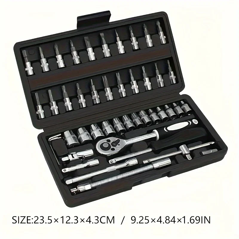 46pcs Car Repair Tool Kits Combination Ratchet Torque Spanner Metalworking 1/4-Inch Socket Wrench Set Auto Mechanic Repair Tools