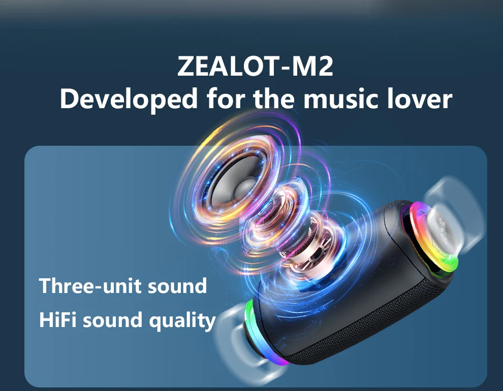 ZEALOT-M2 Bluetooth-Lautsprecher 10W mit verstärktem Bass, tragbarer Outdoor-Wireless-Lautsprecher, wasserdichter Lautsprecher, Bluetooth 5.4 mit 2 Mikrofonen – Detail 6