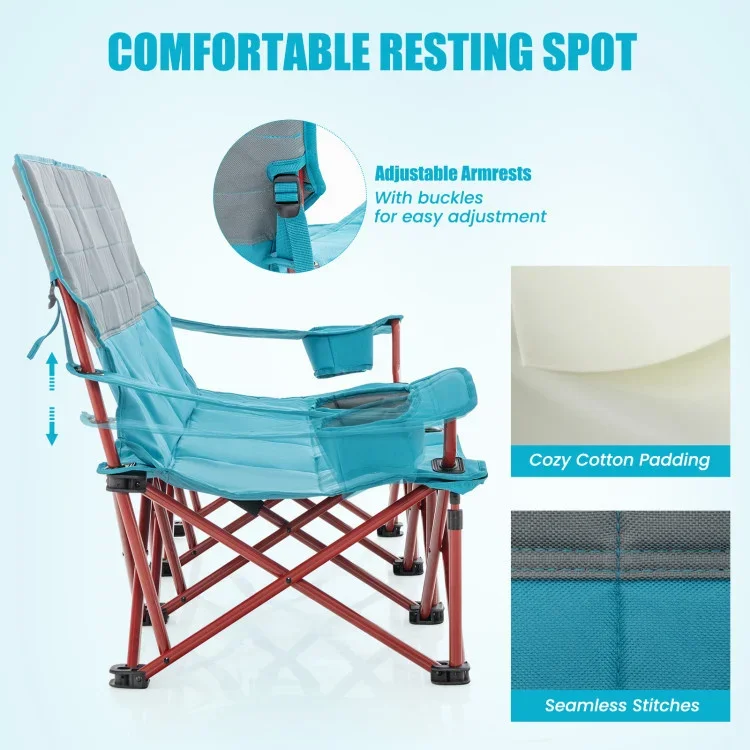 DB light 3-person folding Oxford cloth chair with 2 cup holders and cotton pads for outdoor camping, including storage bags