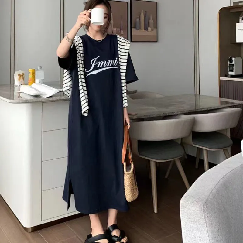 T-shirt paresseux surdimensionné pour femme, longueur aux genoux, ample, amincissant, Midi Dr, Polyester, Nylon, fibre cosite, ort Sve