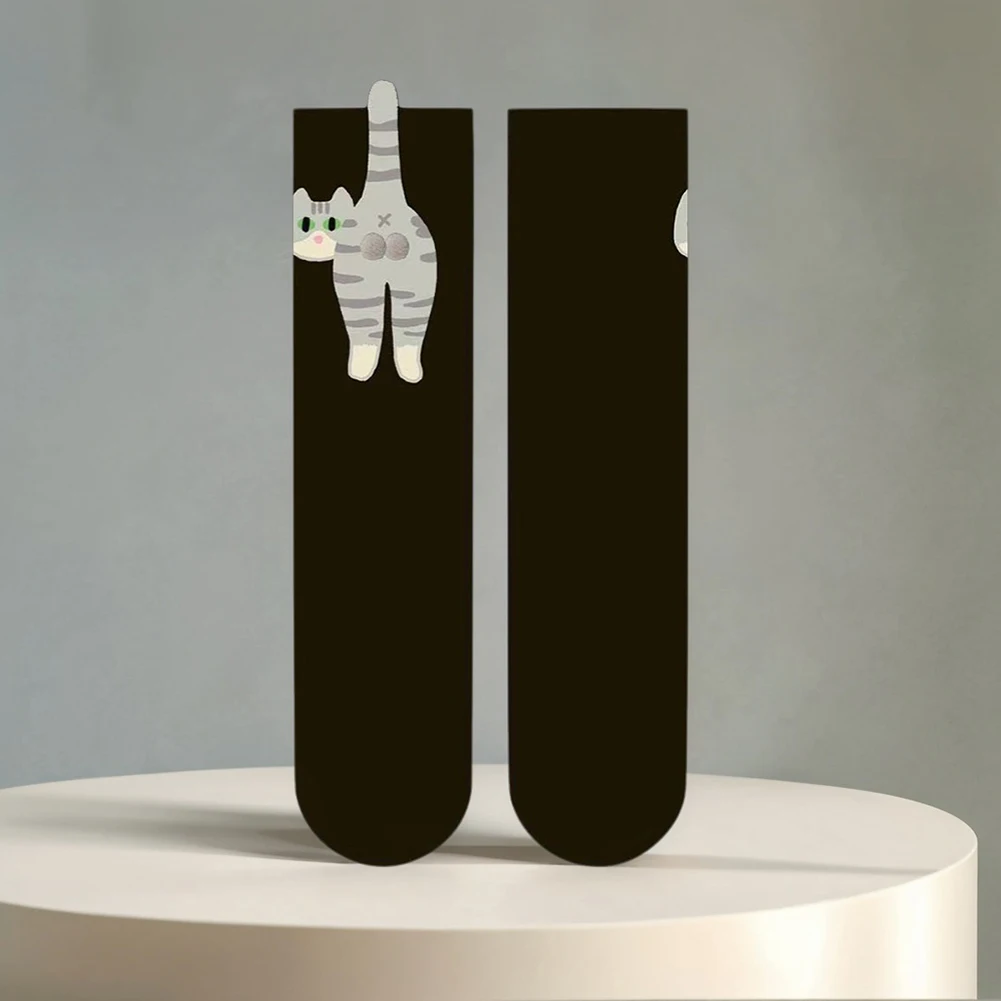 

2Pcs Funny Cotton Socks Breathable Cartoon Animal Socks Cat Middle Tube Socks Novelty Gifts for Cat Lovers