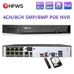 4 Kanäle/8 Kanäle Sicherheitskamerasystem 5 MP/8 MP Poe NVR Videorecorder Überwachung CCTV Sicherheitsschutz DVR