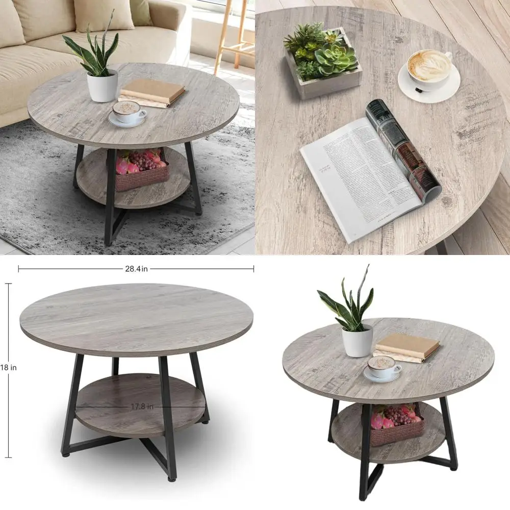 

Современный двухуровневый круглый журнальный столик с местом для хранения вещей, компактный деревянный дизайн для гостиных и домашних офисов, простая сборка, моющийся G