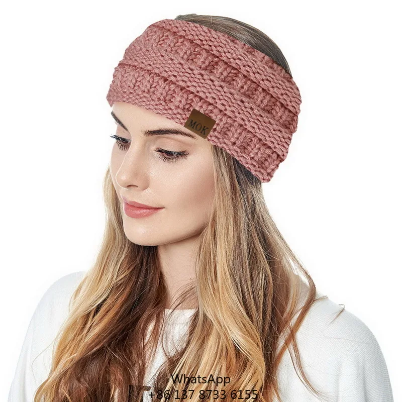 

Autumn Winter Thicken Knitting Woolen Wide Headband For Women Plush Lined Headwrap Turban Hairbands Keep Warm Female Ear Warmers