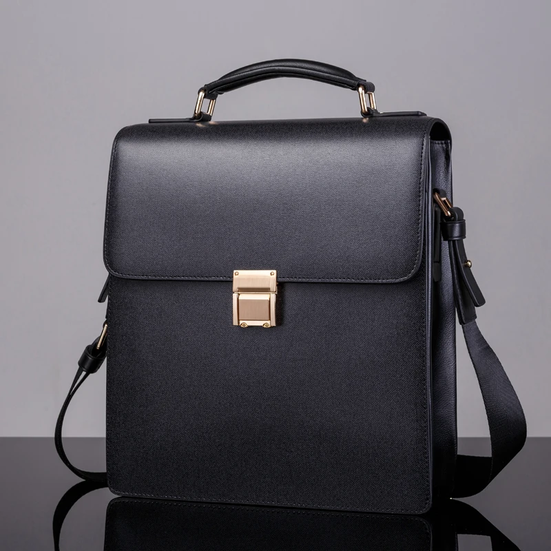 

Briefcase Black Vertical Portable Casual Cowhide Material Crossbody with Password Lock Men's Business Hand Portable Multi-Layer