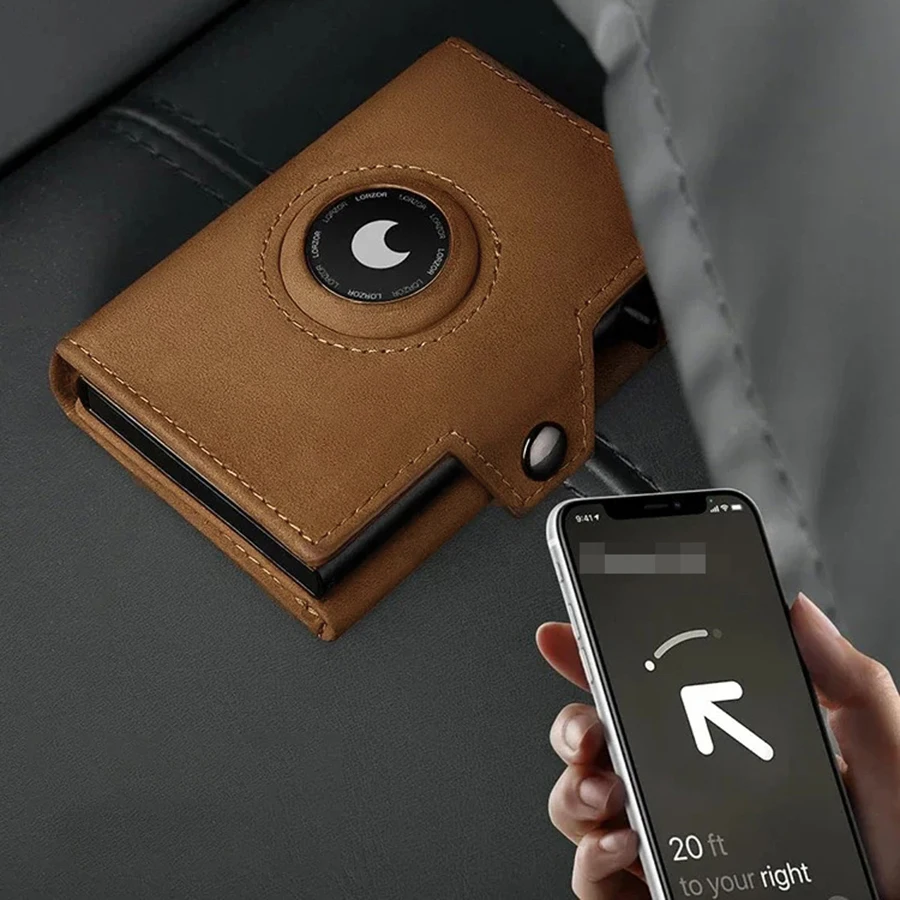 กระเป๋าสตางค์ RFID Blocking สําหรับผู้ชายพร้อมกระเป๋าใส่เหรียญ Airtag Wallet