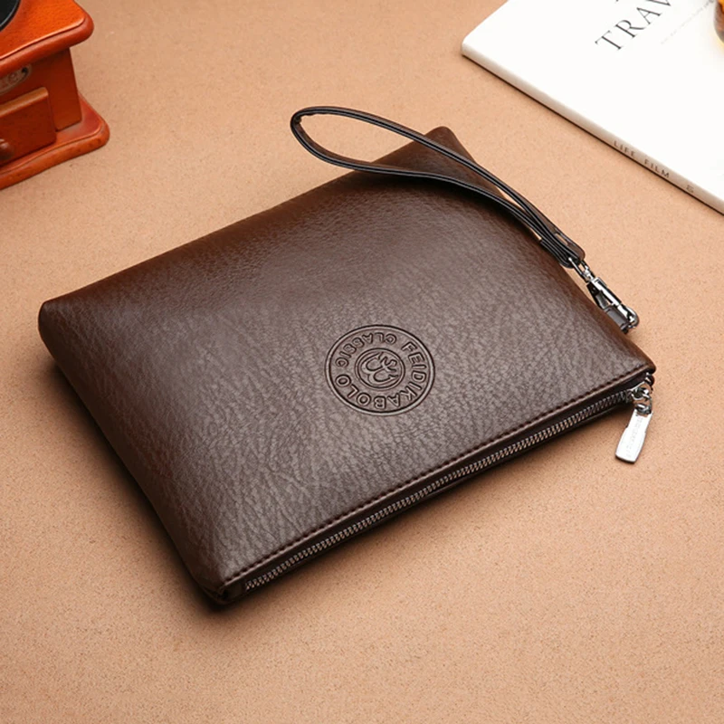 Pochette en cuir PU souple pour homme, grand portefeuille pour homme, sac à bracelet masculin, sacs à main de loisirs élégants, nouveau style d'affaires