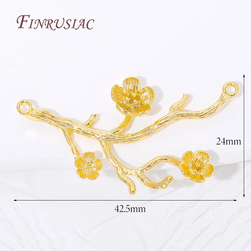 18K Gold Plated Plum Shape Connector Charms,Brass Link Connector Pendants,Handmade DIY Necklace Bracelet Earring Accessories