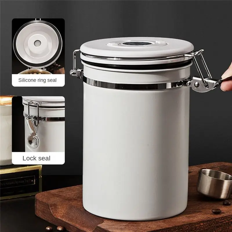 

Контейнер для хранения кофе XFDE, контейнер для кофейных зерен из нержавеющей стали, герметичный контейнер для хранения кофе, контейнер для хранения продуктов, 1500 мл, белый цвет