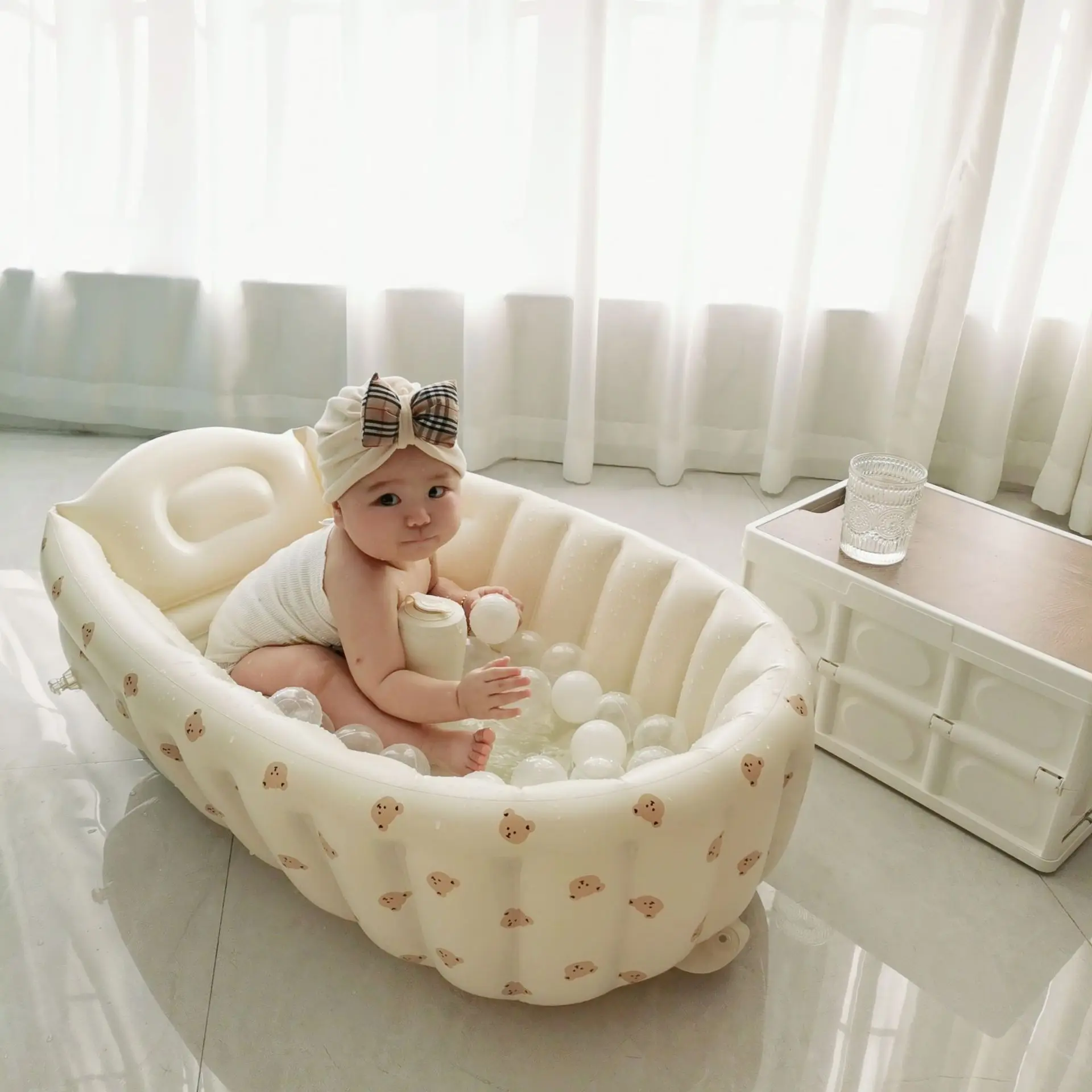 Ins-Style Aufblasbare Babybadewanne, Tragbare Kleinkind-Badewanne, Indoor-Kinder-Schwimmbecken, Heim-Kinderwaschbecken für Neugeborene