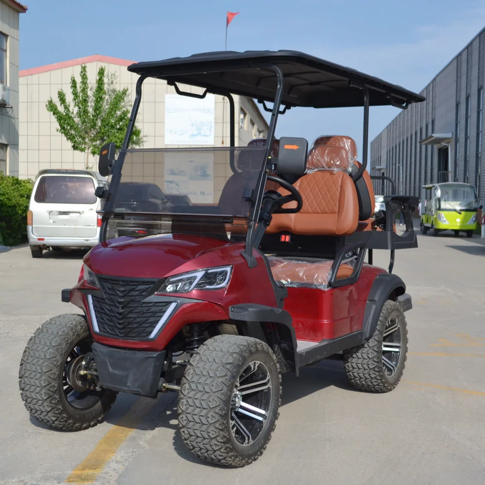 Carrinhos de golfe elétricos com logotipo e marca personalizada de cabelo liso de fábrica, 4 lugares levantados com carrinho de golfe elétrico aprovado pela CE