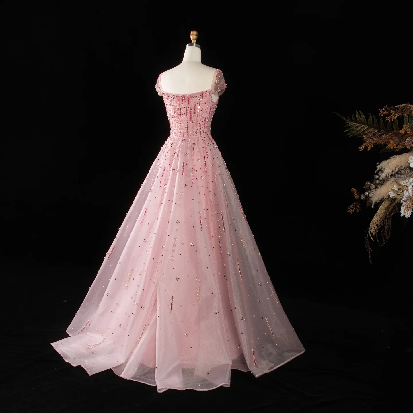 Sharon Said Dubai Elegantes Luxuriöses Rosa Schulterfreies Abendkleid mit Perlenstickerei A-Linie Damen Hochzeitsfeierkleider 2026 SS226 Maßanfertigung – Detail 10