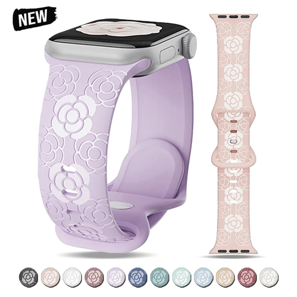 Cinturino in Silicone morbido da donna per Apple Watch Series 9 8 7 41mm 45mm 3 2 38mm 42mm cinturino inciso per iwatch 6 5 4 Se 40mm 44mm 49mm
