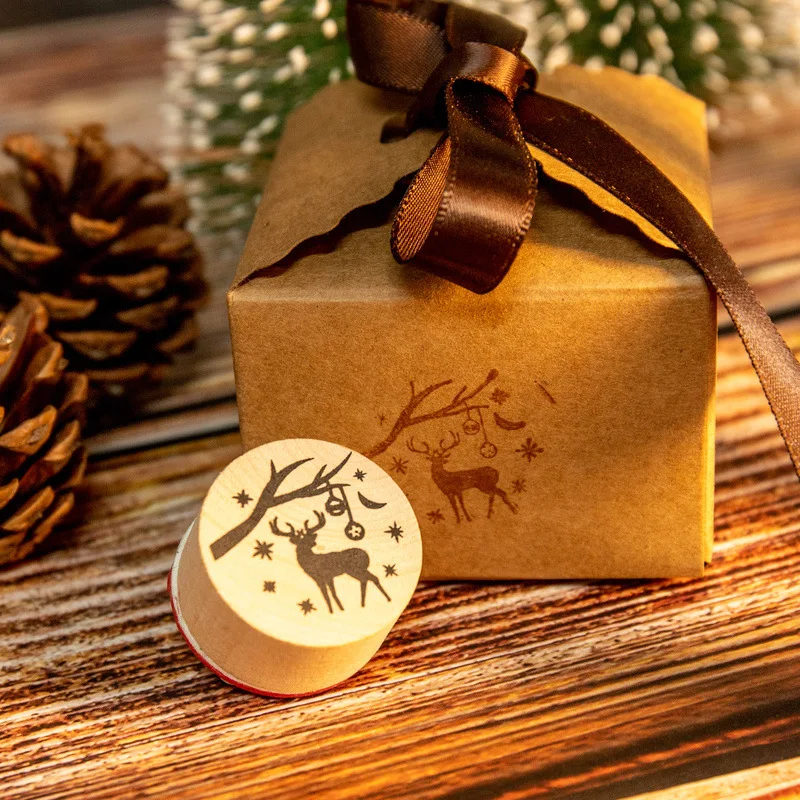 6 sztuk zestaw Xmas znaczki święty mikołaj Snowflake Deer wesołych świąt drewniane pieczątka DIY rzemiosło na świąteczne dekoracje Navidad