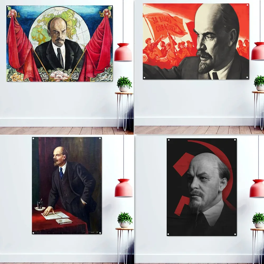 

Vladimir Lenin Communist Revolution Flag Banner Wall Art Poster Tapestry USSR Russian CCCP Propaganda Pictorial Home Decoration