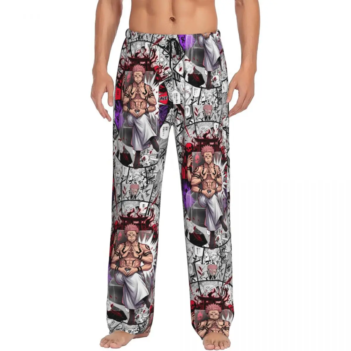 

Мужские пижамные штаны с принтом J-Jujutsu K-Kaisen, в стиле Харадзюку, с карманами, для сна, с комиксным аниме-дизайном