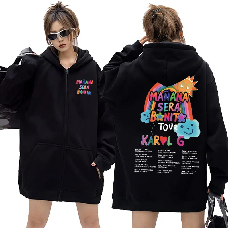 

Singer Karol G Heart Mañana Sera Bonito Music Album Tour Graphic Zipper Hoodies Men Women Fashion Cartoon Music Zip Up Jacket