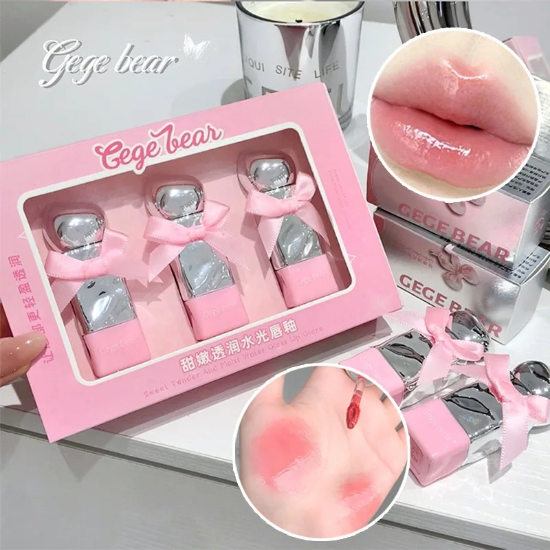 Crystal Jelly Lip Gloss Lipstick Set Mirror Water Peach Pink Liquid Lip Glaze Moisturising Lasting Lip Tint Gift Makeup Cosmetic