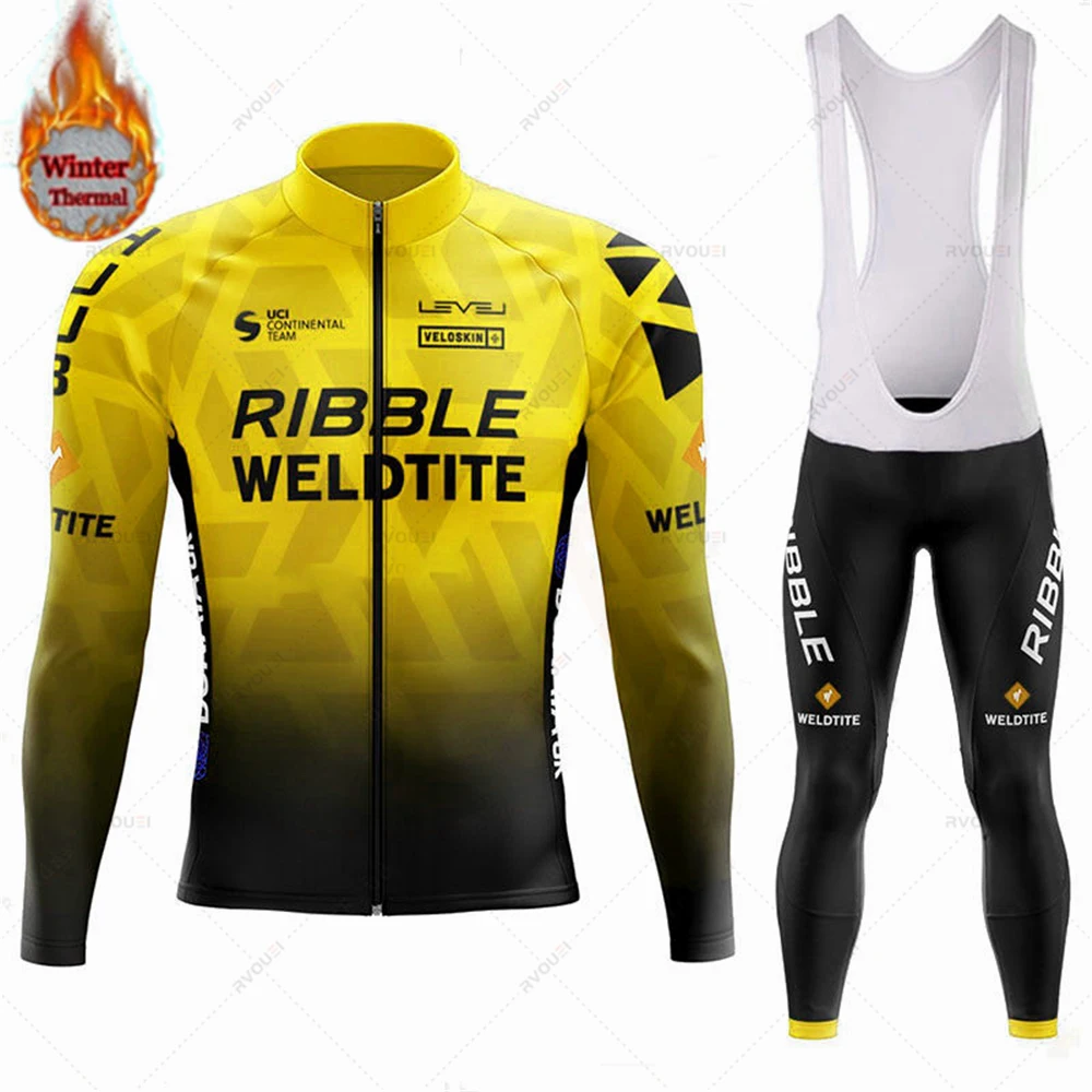 Team 2024 Winter Hot Wool Cycling Jersey Set Men Bicycle Suit Outdoor Sportswear MTB Bike Uniform Maillot Ciclisno Kit Triathlon