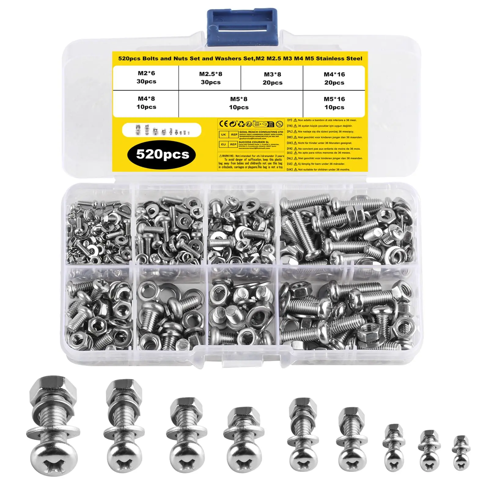 520 Pcs Bolts And N… - image