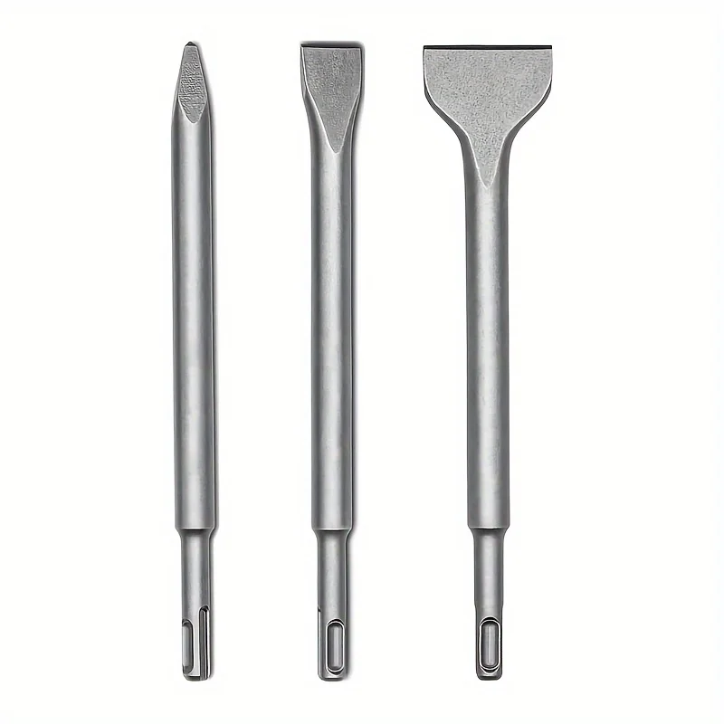 SDS-Plus Shank Chisel Set For Rotary Hammer Drills 3PCS Masonry Concrete Drill Bit Set Point Flat Scaling Chisels