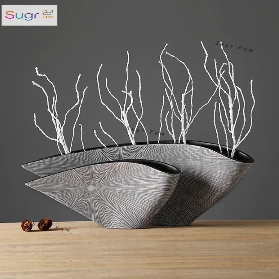 

Modern Art Ornaments Luxury Living Room Resin Vase Model Creative Dried Flower Vase Simulated Floral Tabletop Home Decoration