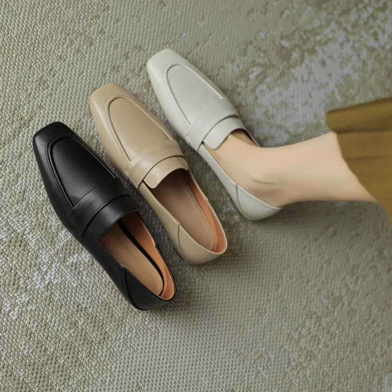 

AIYUQI Women's Loafers Genuine Leather 2026 New Spring British Style Square-Toe Women's Shoes Large Size Retro Ladies Shoes