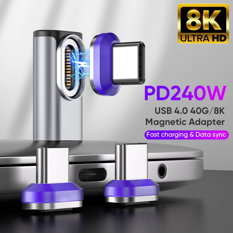 

240W Magnetic Type-C Adapter USB-C to USB-C Fast Charging USB4.0 Connector 40Gbps 8K@60Hz Thunderbolt 4/3 for iPhone16 Macbook