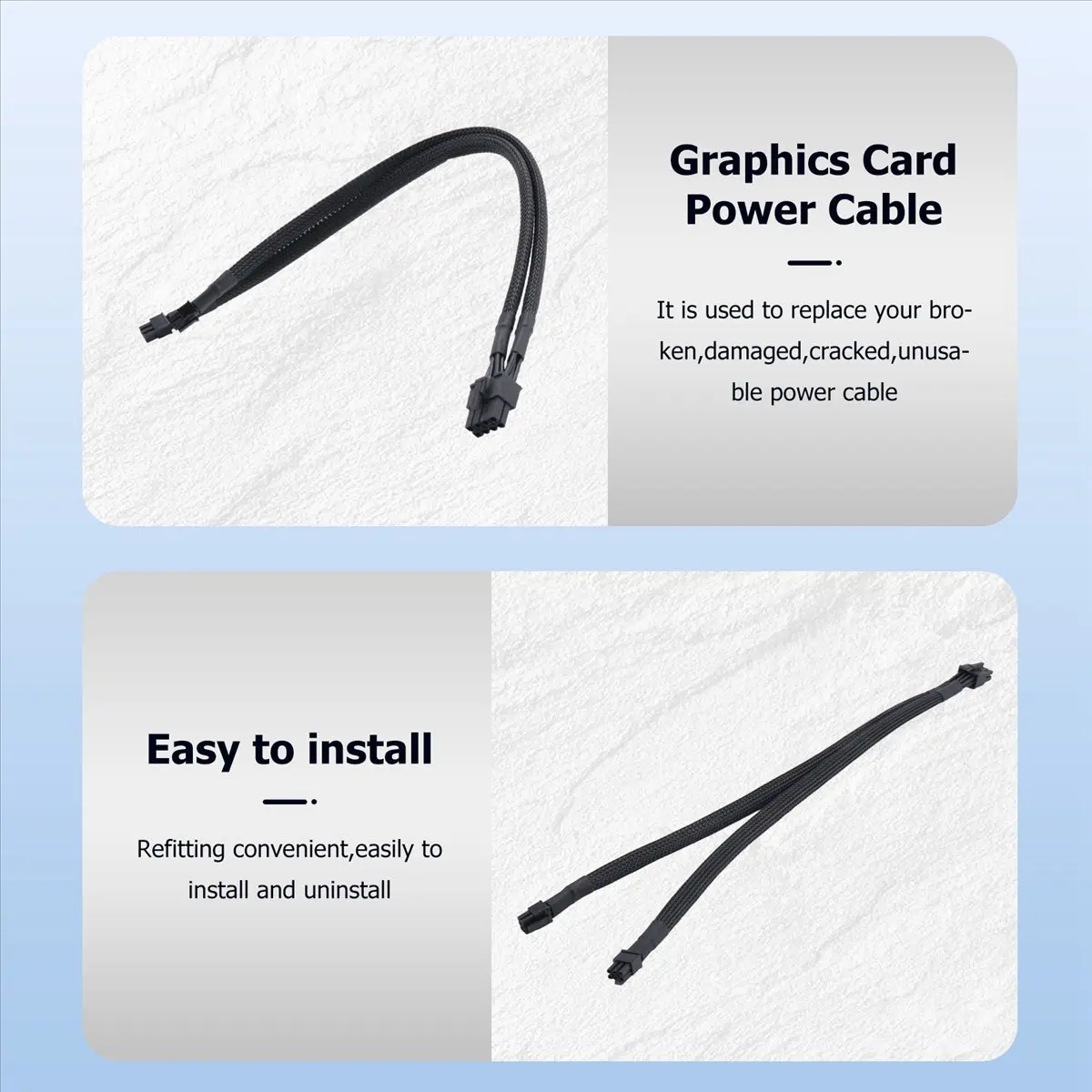 (A16I] Câble adaptateur d'alimentation pour carte vidéo PCI Express double mini 6 broches vers 8 broches, gainé, pour Pro Tower/Power G5 15 pouces