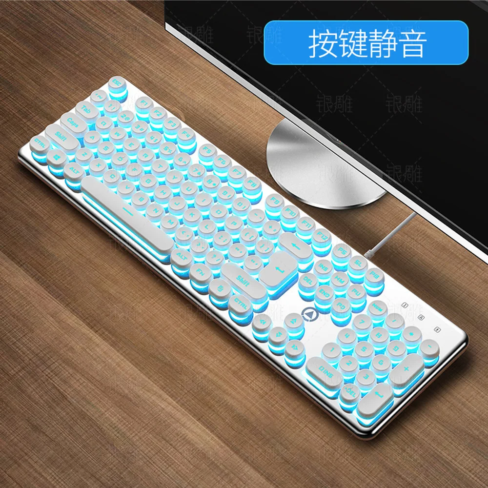 

2025 Cool Crystal Mechanical Touch Game Wired Keyboard Round Punk Keycap Luminous Keyboard