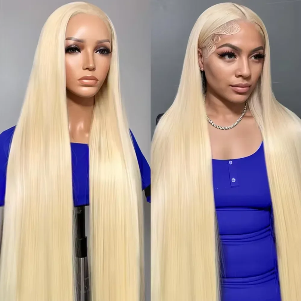 

200% Density 613 Blonde Color 13x6 HD Transparent Full Lace Frontal Wigs Straight 100% Human Hair Remy Hair For Women 40 46 Inch